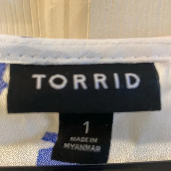 Torrid Ruffled White and Blue Blouse with Peter Pan Collar - Picture 9 of 10